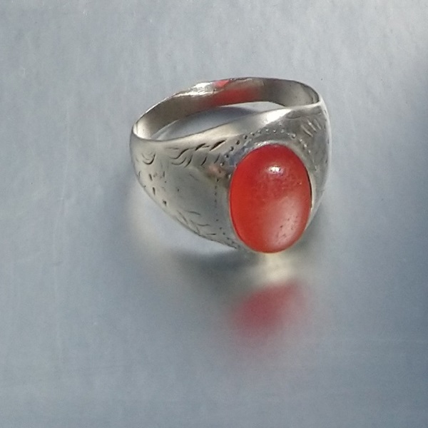 Bague en argent cabochon pierre cornaline - Silver ring with cabochon carnelian stone