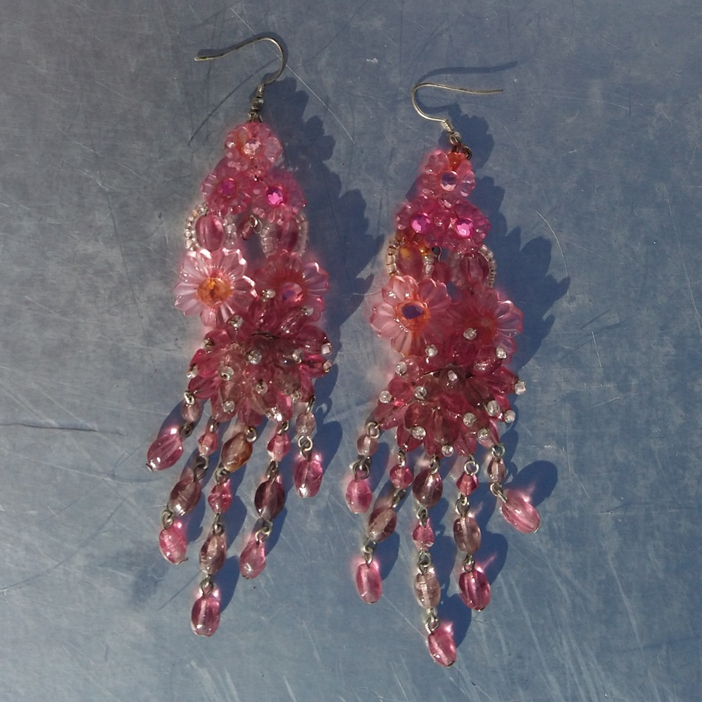 Boucles d'oreilles en verre soufflé rose des années 70 - 70s pink blown glass earrings