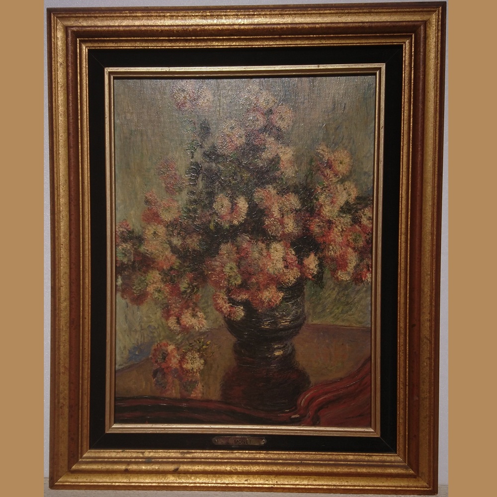 Tableau Chrysanthèmes reproduction peinte à la main à l'huile sur toile de l'oeuvre de Claude Monet 1880 - Chrysanthemum painting reproduction hand-painted in oil on canvas of the work by Claude Monet 1880