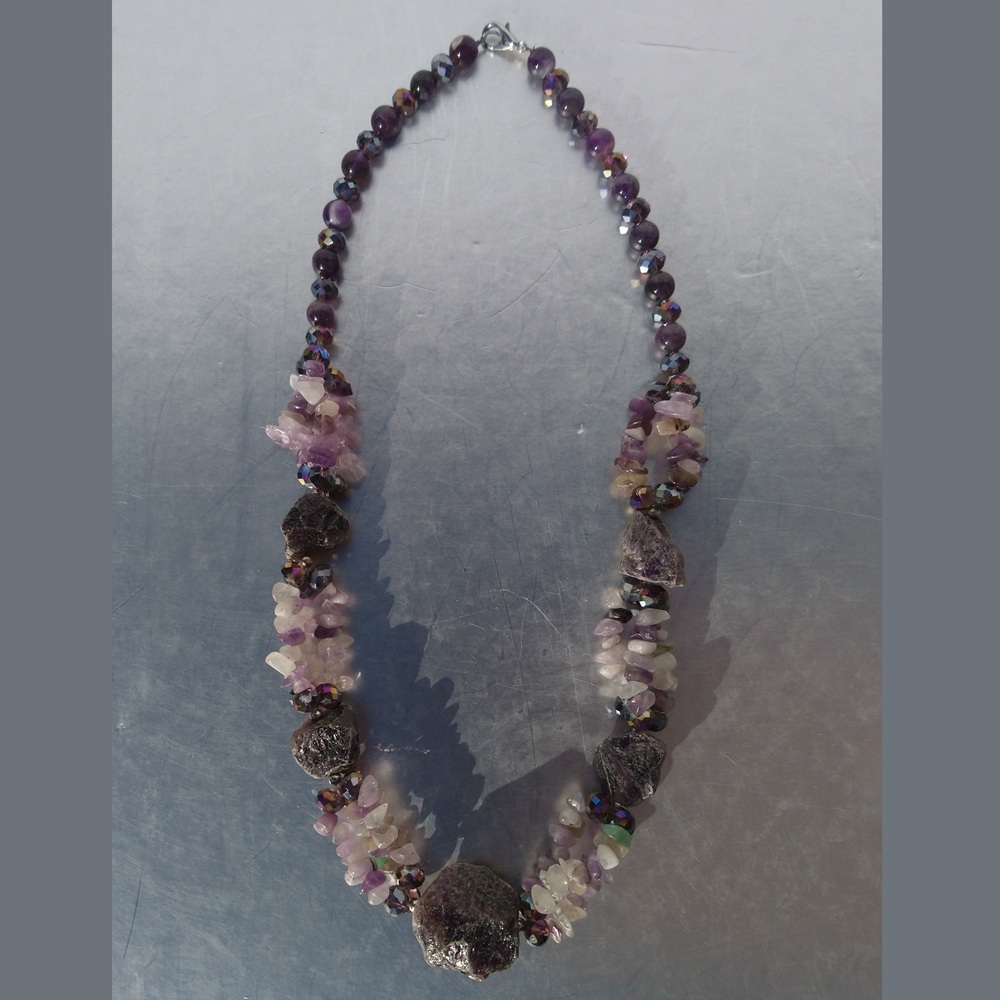 Collier améthyste, quartz rose et perles en améthyste - Amethyst necklace, rose quartz and amethyst beads