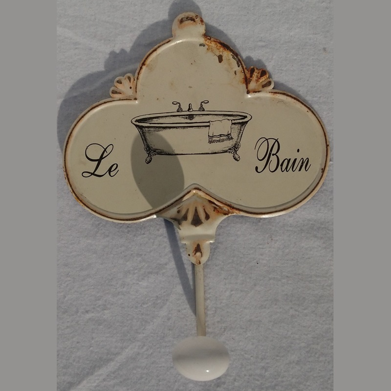 Crochet en tôle émaillée avec olive en porcelaine - Enamelled metal hook with porcelain olive